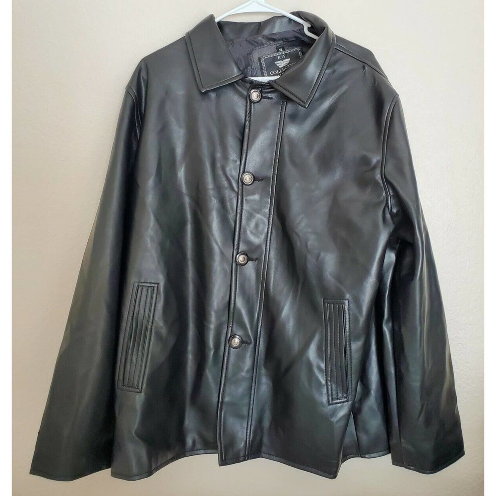 EA Collection Black Leather Jacket Size Men's XL Italian Italy Style Defect Tags